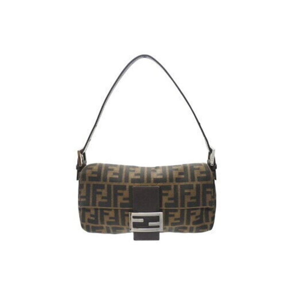 FENDI Mamma Bucket Hobo Shoulder Bag Zucca Canvas Leather Brown